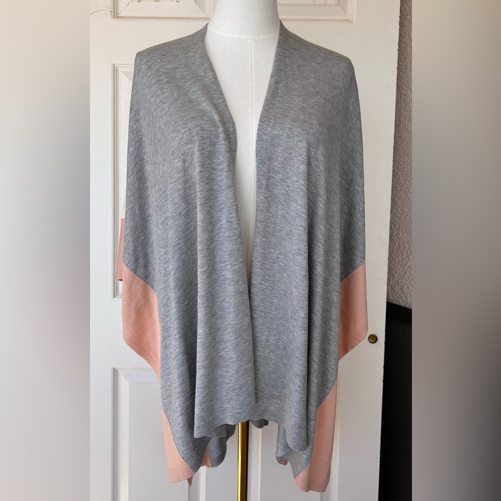 Eileen‎ Fisher Soft Open Cape Gray/Peach/Ivory One Size